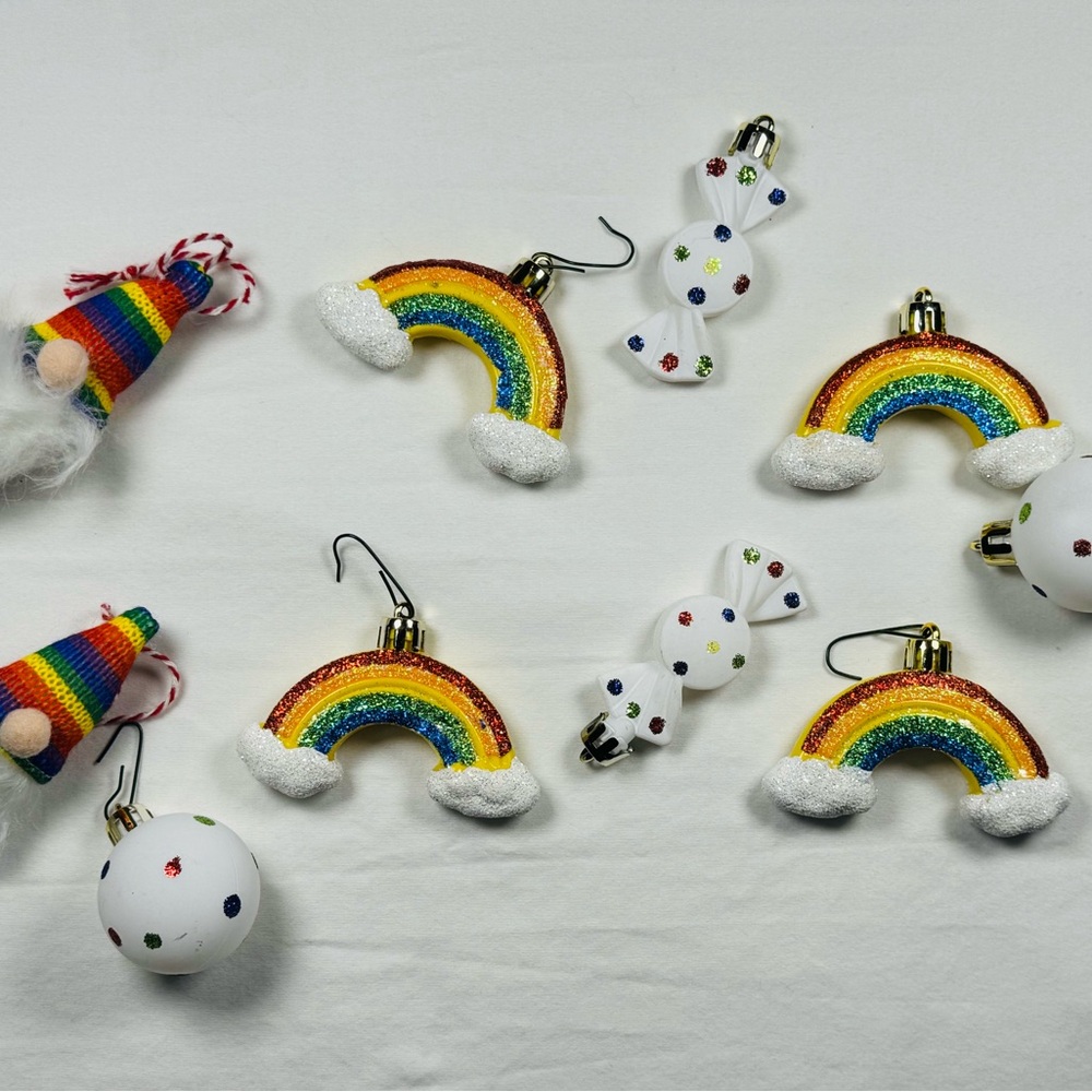 Lot of Rainbow Ornaments for small tree Christmas gnomes
